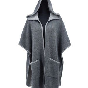 Zara Oversized Wool Blend Hooded Poncho Cape Kimono Sweater Gray Medium